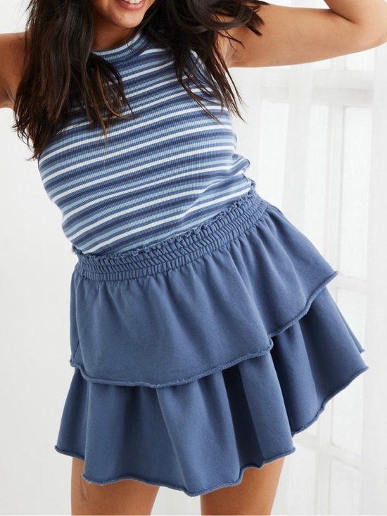 aerie Dresses & Skirts - Aerie Weekend Ruffle Tiered Mini Skirt Dusty Blue Periwinkle Small 100% Cotton